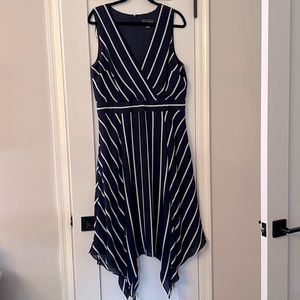 Navy and white striped v-neck chiffon dress